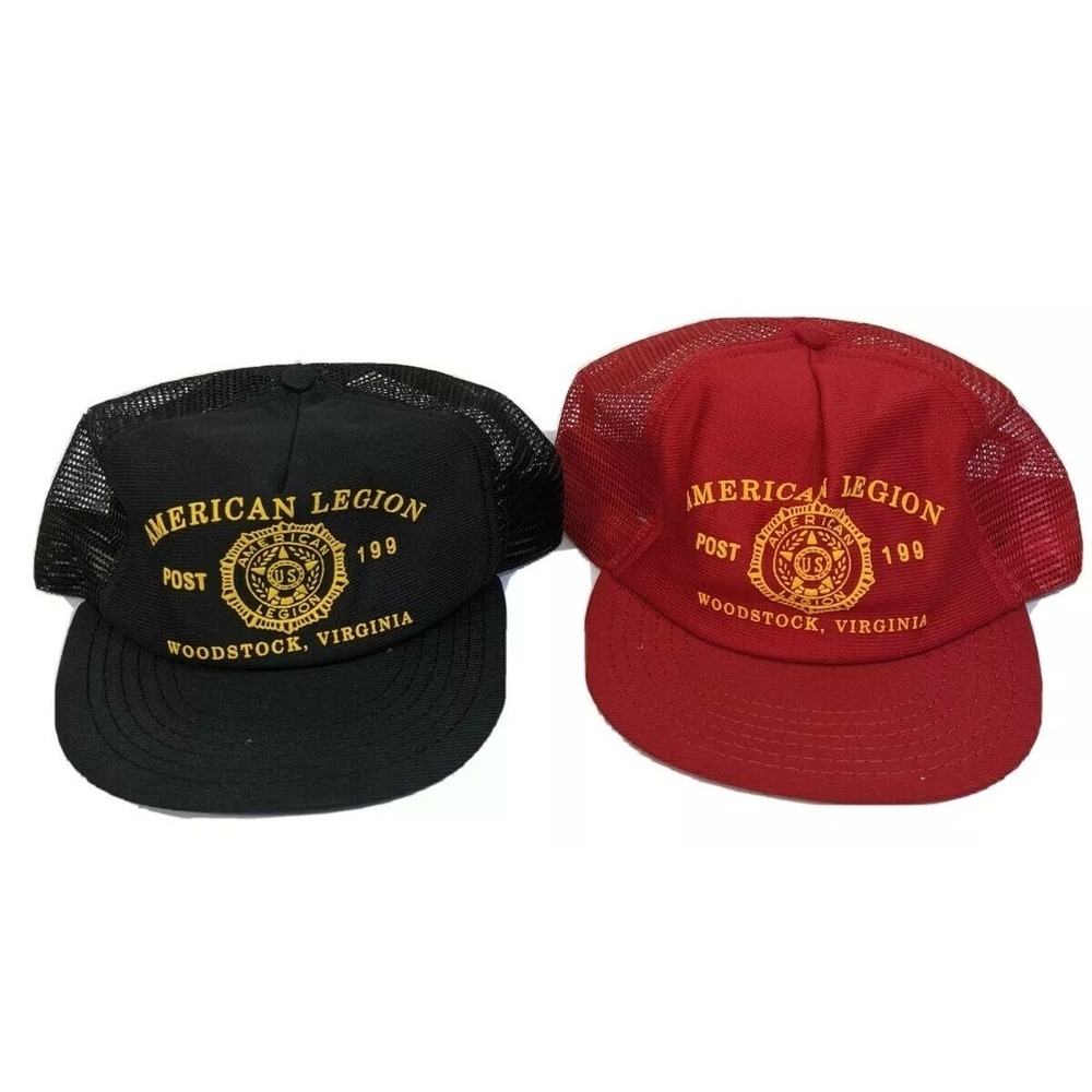 Lot of 2 Vintage Mesh Snapback Trucker Hats American Legion Post 199 Woodstock V